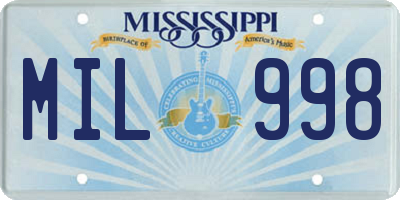 MS license plate MIL998
