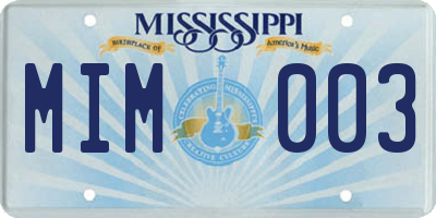 MS license plate MIM003