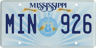 MS license plate MIN926