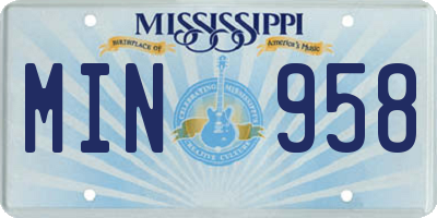 MS license plate MIN958