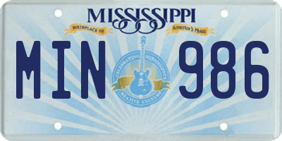 MS license plate MIN986