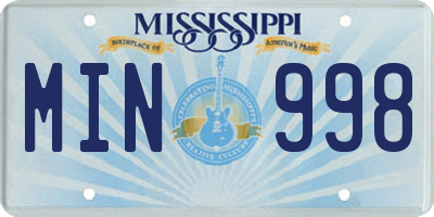 MS license plate MIN998