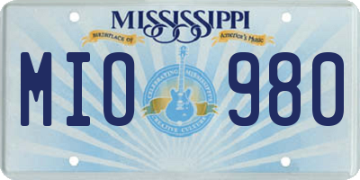 MS license plate MIO980
