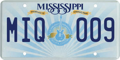 MS license plate MIQ009
