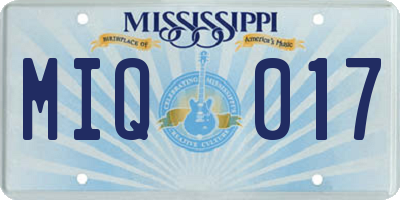 MS license plate MIQ017