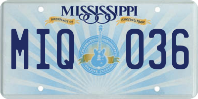 MS license plate MIQ036