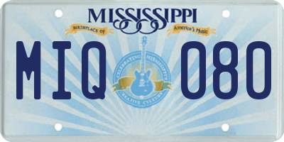 MS license plate MIQ080