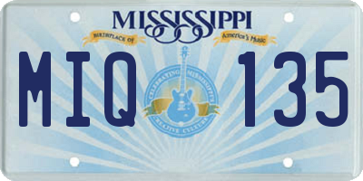 MS license plate MIQ135