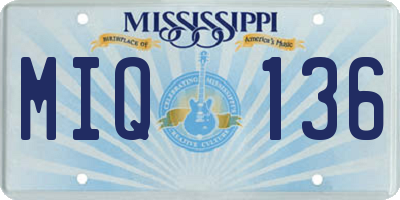 MS license plate MIQ136