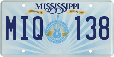 MS license plate MIQ138