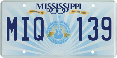 MS license plate MIQ139