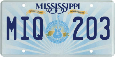 MS license plate MIQ203