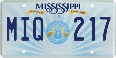 MS license plate MIQ217