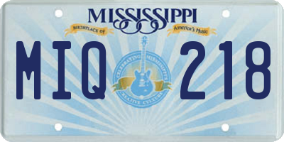 MS license plate MIQ218