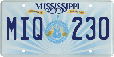 MS license plate MIQ230