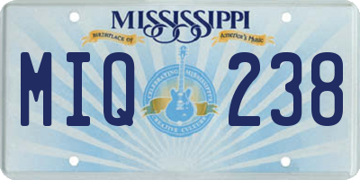 MS license plate MIQ238