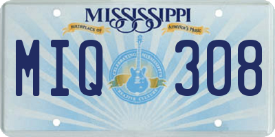 MS license plate MIQ308
