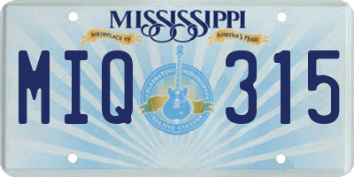 MS license plate MIQ315
