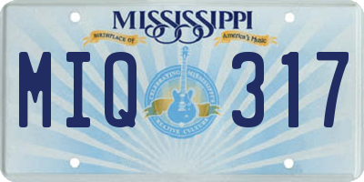 MS license plate MIQ317