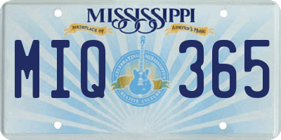 MS license plate MIQ365