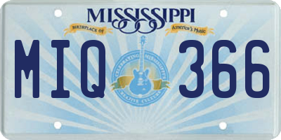 MS license plate MIQ366