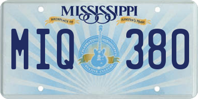 MS license plate MIQ380