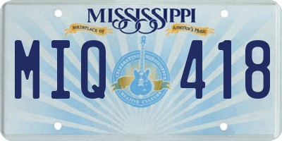 MS license plate MIQ418