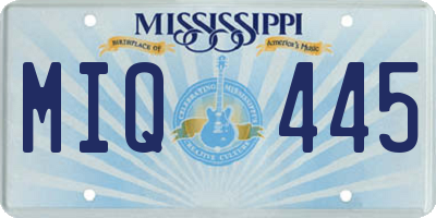 MS license plate MIQ445