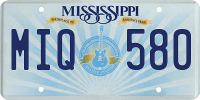 MS license plate MIQ580