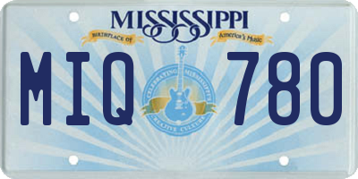 MS license plate MIQ780
