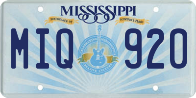 MS license plate MIQ920