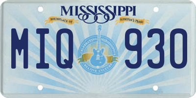 MS license plate MIQ930