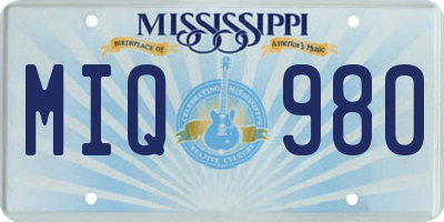 MS license plate MIQ980