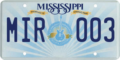 MS license plate MIR003