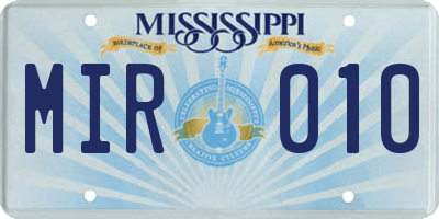 MS license plate MIR010