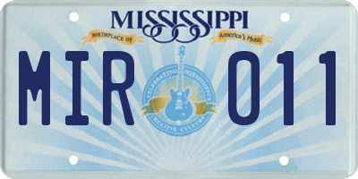 MS license plate MIR011