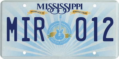 MS license plate MIR012