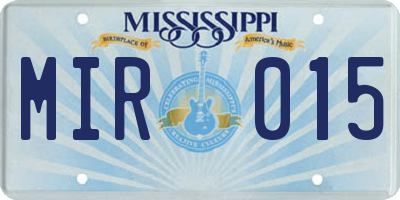 MS license plate MIR015