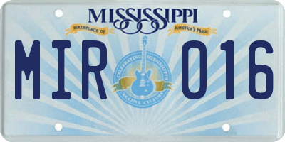 MS license plate MIR016