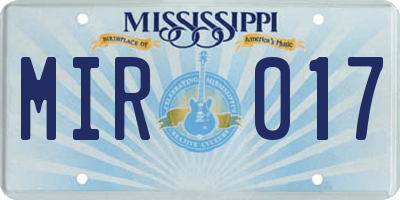 MS license plate MIR017