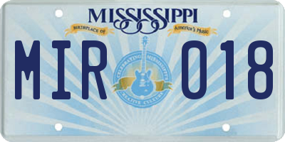 MS license plate MIR018