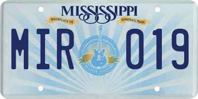 MS license plate MIR019
