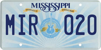 MS license plate MIR020