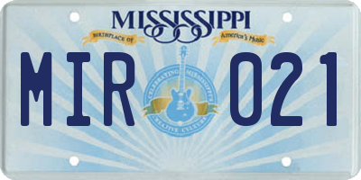 MS license plate MIR021