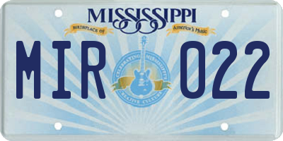 MS license plate MIR022