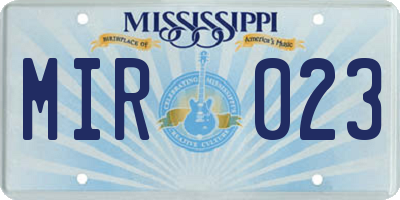 MS license plate MIR023