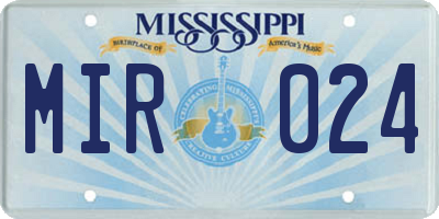 MS license plate MIR024