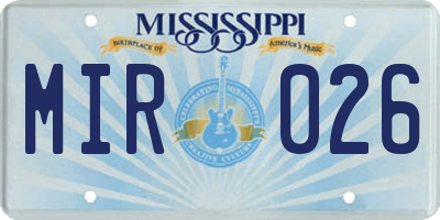 MS license plate MIR026