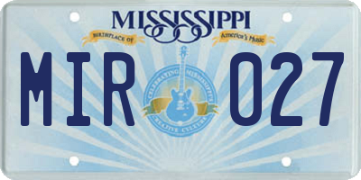 MS license plate MIR027