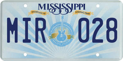 MS license plate MIR028